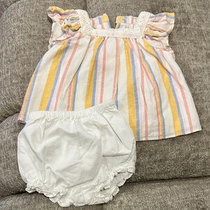 Janie and Jack Striped Top & White Diaper Cover 12M Baby Girl Outfit EUC